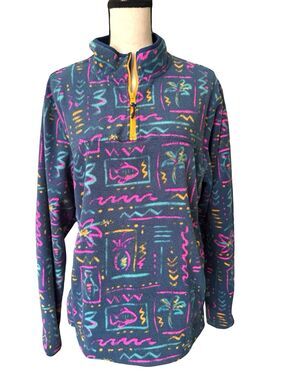 Chubbies Men's Retro Neon Print Quarter Zip Fleece Pullover Large 80s 90s Surf